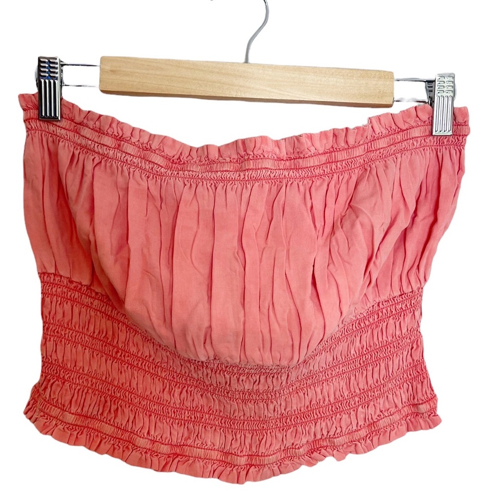 ANTHROPOLOGIE Pilcro Ruffled Ruched Slinky Tube Top in Coral - Picture 4 of 11